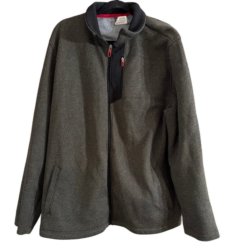 IZOD Men's Dark Heather Gray Thermal Full Zip Fleece Coat Jacket Size XXL